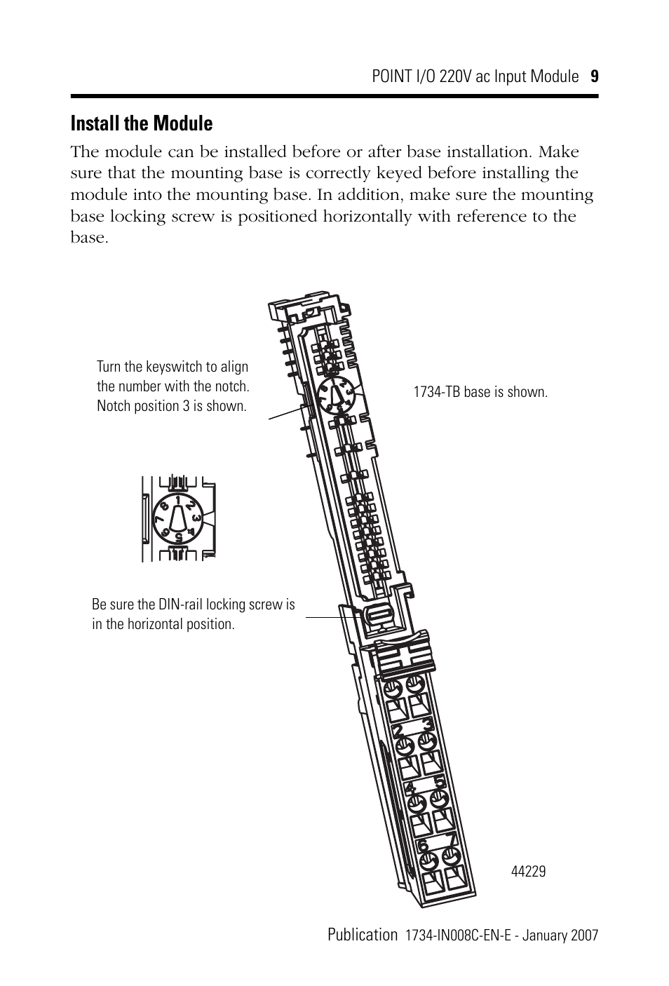 Install the module | Rockwell Automation 1734-IM2_IM4 POINT I/O 220V AC Input Module User Manual | Page 9 / 24