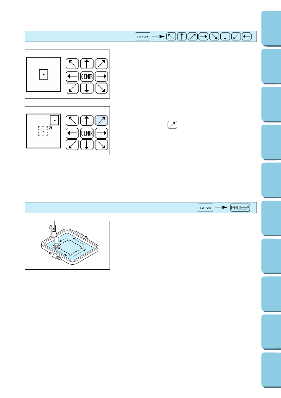 Cambio de la posición de bordado, Verificación del área de bordado | Brother PERSONAL EMBROIDERY SYSTEM PE-150 User Manual | Page 119 / 146