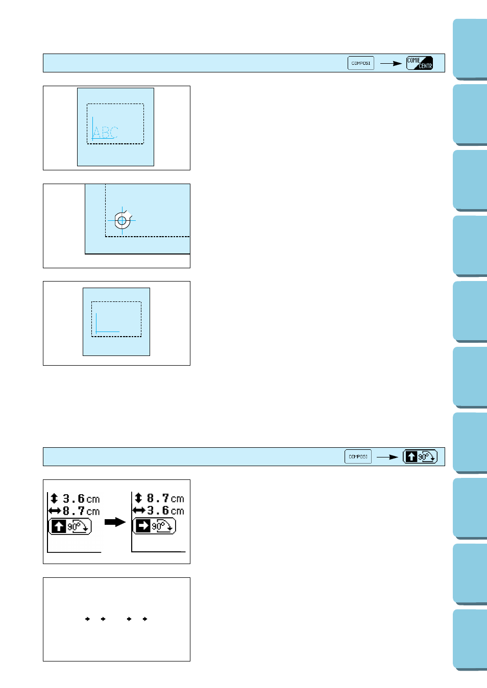 Bordado desde un punto de comienzo específico, Cambio de la dirección del patrón | Brother PERSONAL EMBROIDERY SYSTEM PE-150 User Manual | Page 120 / 146