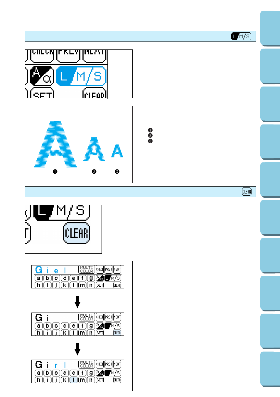 Correcting characters, Alphabetic characters | Brother PERSONAL EMBROIDERY SYSTEM PE-150 User Manual | Page 36 / 146