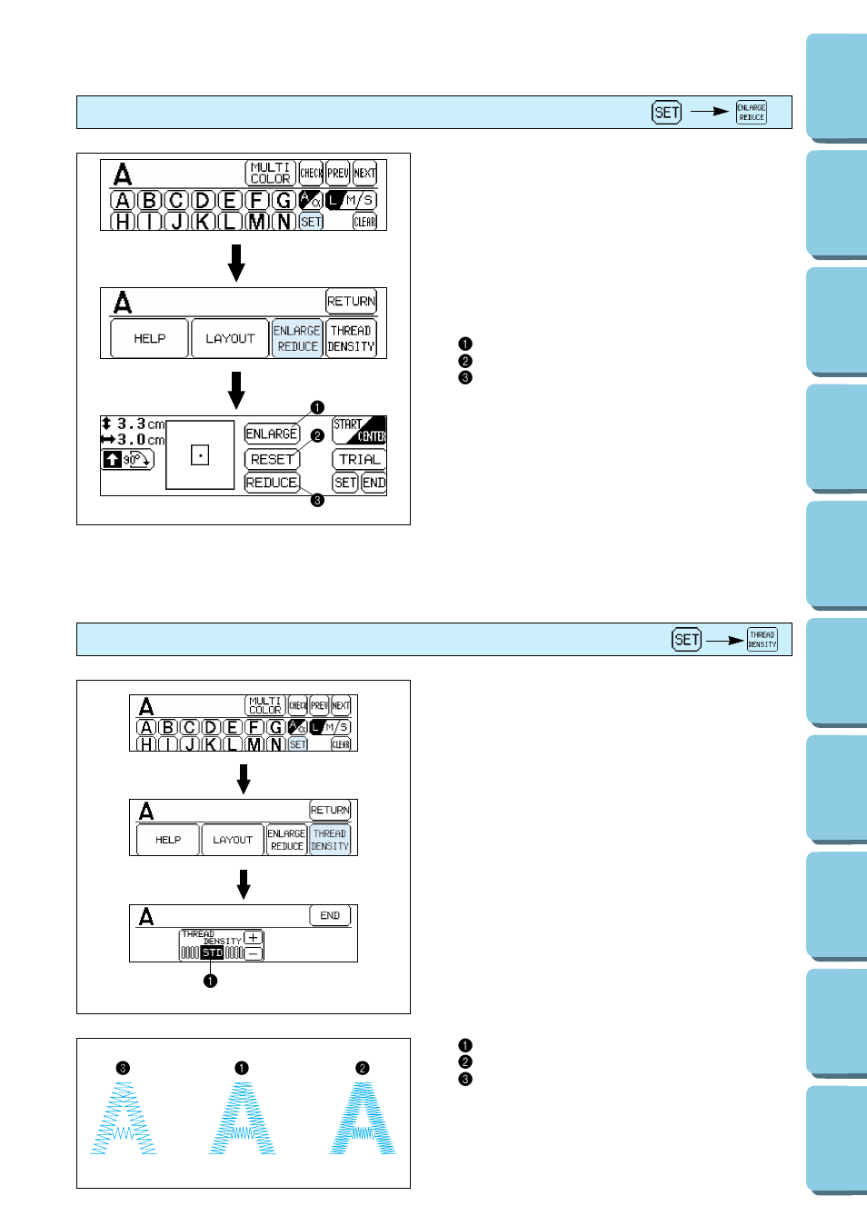 Changing the size of characters and frame patterns | Brother PERSONAL EMBROIDERY SYSTEM PE-150 User Manual | Page 50 / 146