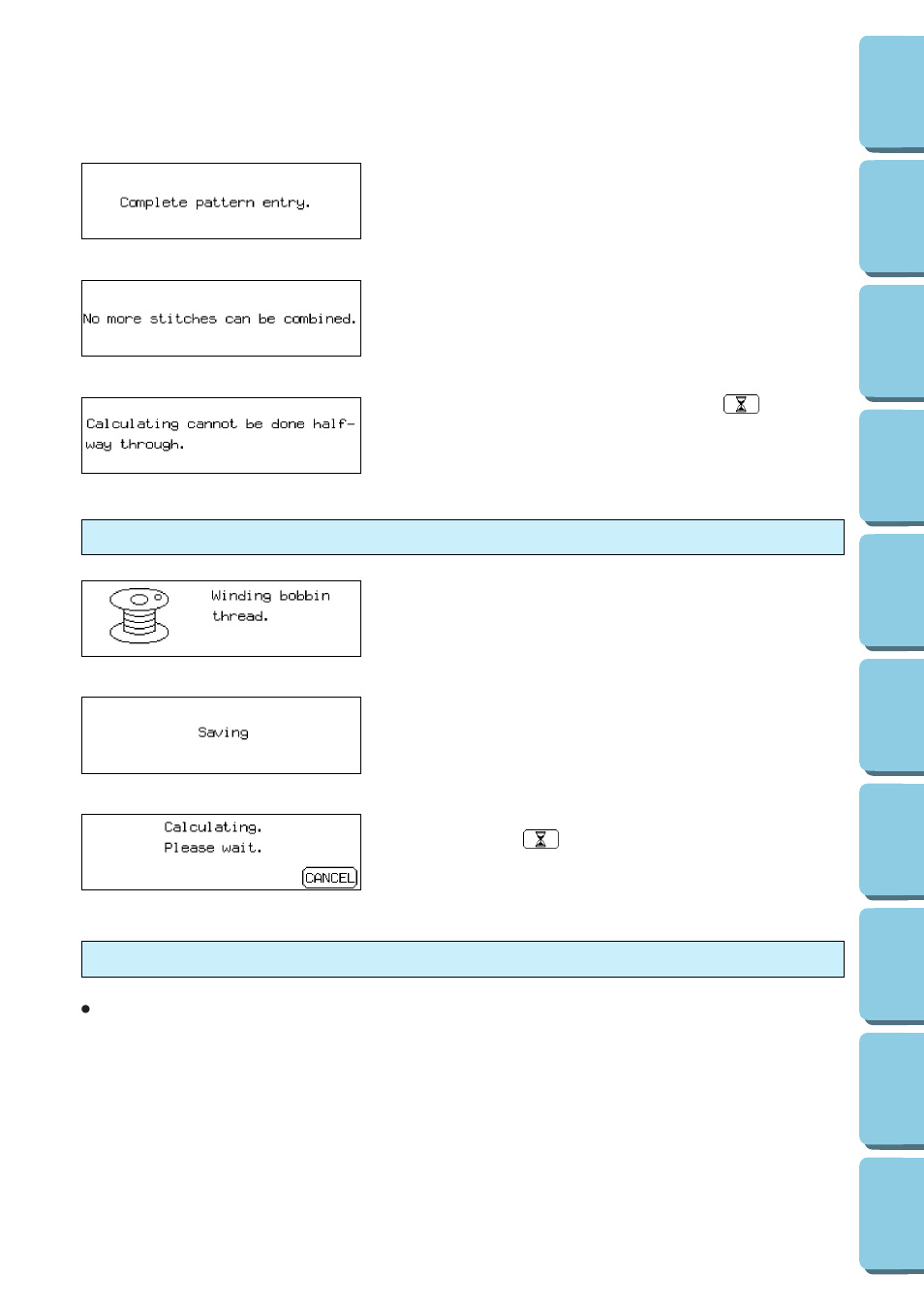 Instruction message displays, Audio alarms, Instruction message displays audio alarms | Brother PERSONAL EMBROIDERY SYSTEM PE-150 User Manual | Page 64 / 146