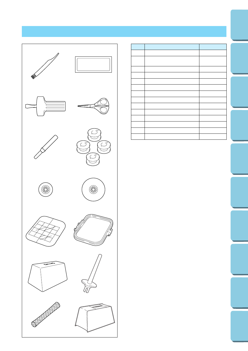 Accessories | Brother PERSONAL EMBROIDERY SYSTEM PE-150 User Manual | Page 9 / 146