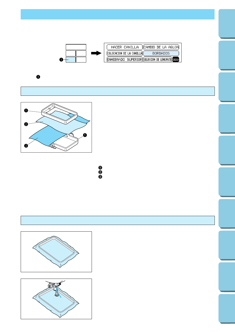 Preparativo antes de bordado, Colocación del material estabilizador, Bordado de diversos tipos de tejidos | Desde tejidos normales hasta tejidos gruesos | Brother PERSONAL EMBROIDERY SYSTEM PE-150 User Manual | Page 93 / 146