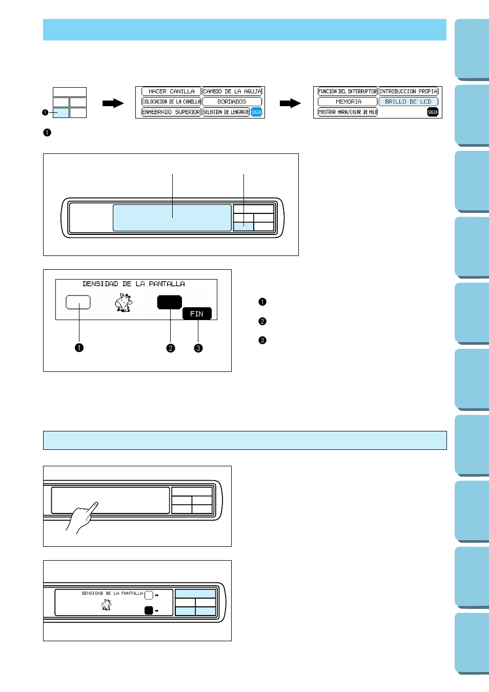 Ajuste de brillo de la pantalla lcd, Para ajustar el brillo de la pantalla lcd | Brother PERSONAL EMBROIDERY SYSTEM PE-150 User Manual | Page 99 / 146