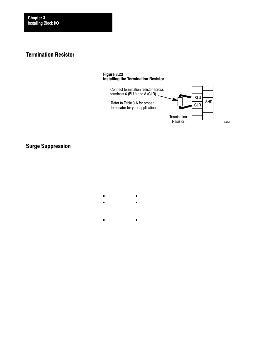Termination resistor, Surge suppression, 3ć34 | Termination resistor surge suppression | Rockwell Automation 1791-XXXX Discrete I/O AC and DC Block I/O Input and Output Modules User Manual | Page 53 / 98