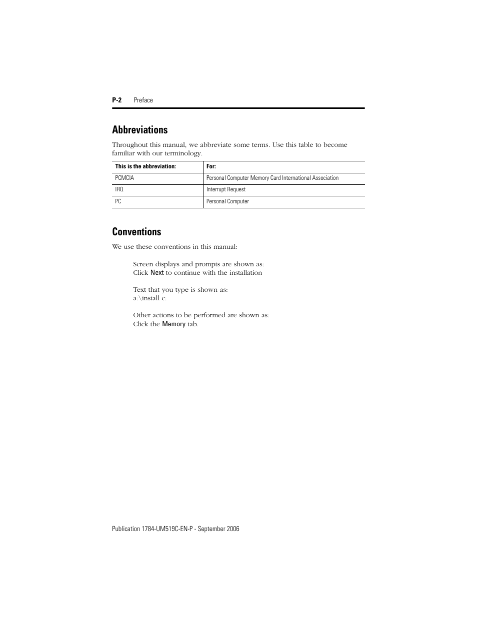 Abbreviations, Conventions | Rockwell Automation 1784-PCMK PCMK Communication Card Installation Manual User Manual | Page 10 / 84