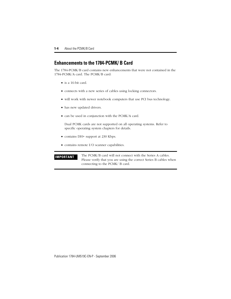 Enhancements to the 1784-pcmk/ b card, Enhancements to the 1784-pcmk/ b card -4 | Rockwell Automation 1784-PCMK PCMK Communication Card Installation Manual User Manual | Page 16 / 84