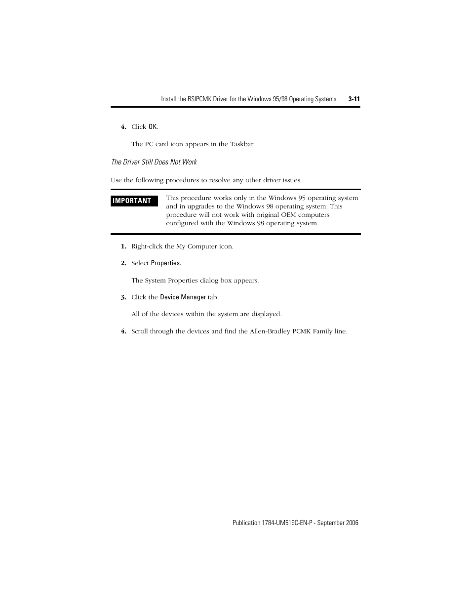 The driver still does not work | Rockwell Automation 1784-PCMK PCMK Communication Card Installation Manual User Manual | Page 31 / 84