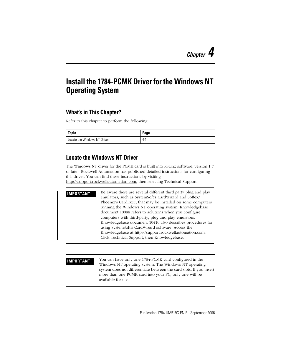 What’s in this chapter, Locate the windows nt driver, Chapter 4 | Rockwell Automation 1784-PCMK PCMK Communication Card Installation Manual User Manual | Page 37 / 84