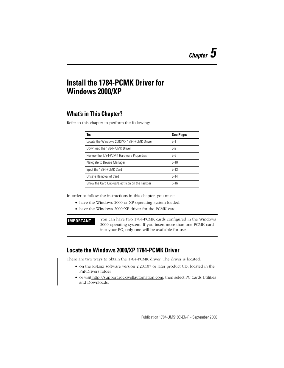 What’s in this chapter, Locate the windows 2000/xp 1784-pcmk driver, Chapter 5 | Install the 1784-pcmk driver for, Windows 2000/xp, Chapter | Rockwell Automation 1784-PCMK PCMK Communication Card Installation Manual User Manual | Page 39 / 84