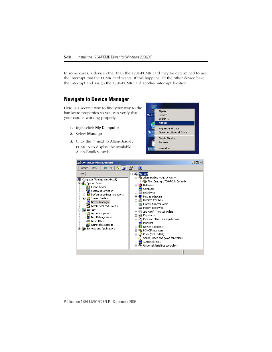 Navigate to device manager, Navigate to device manager -10 | Rockwell Automation 1784-PCMK PCMK Communication Card Installation Manual User Manual | Page 48 / 84