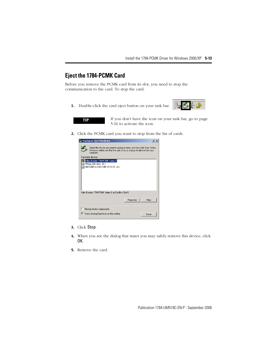 Eject the 1784-pcmk card, Eject the 1784-pcmk card -13 | Rockwell Automation 1784-PCMK PCMK Communication Card Installation Manual User Manual | Page 51 / 84