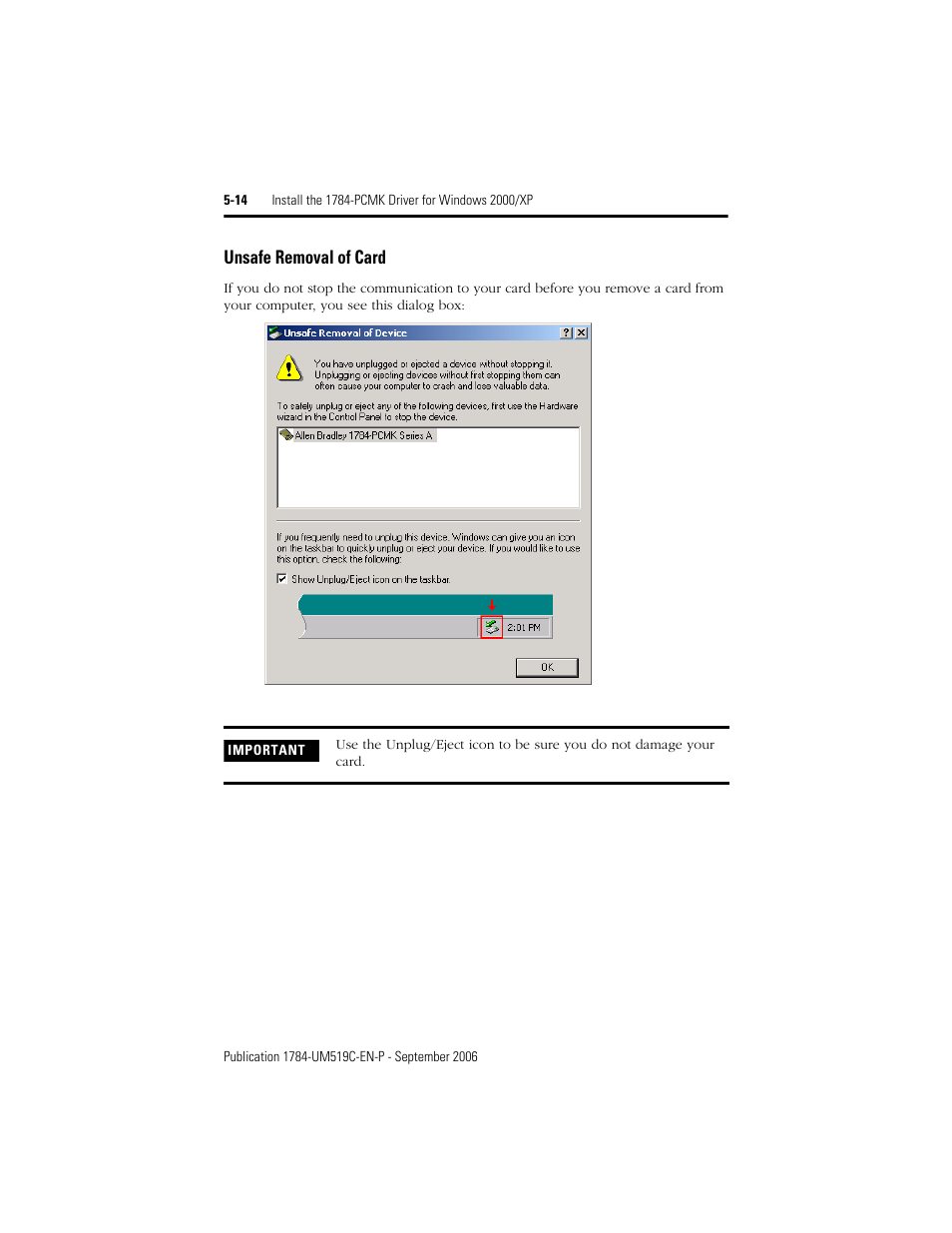 Unsafe removal of card, Unsafe removal of card -14 | Rockwell Automation 1784-PCMK PCMK Communication Card Installation Manual User Manual | Page 52 / 84