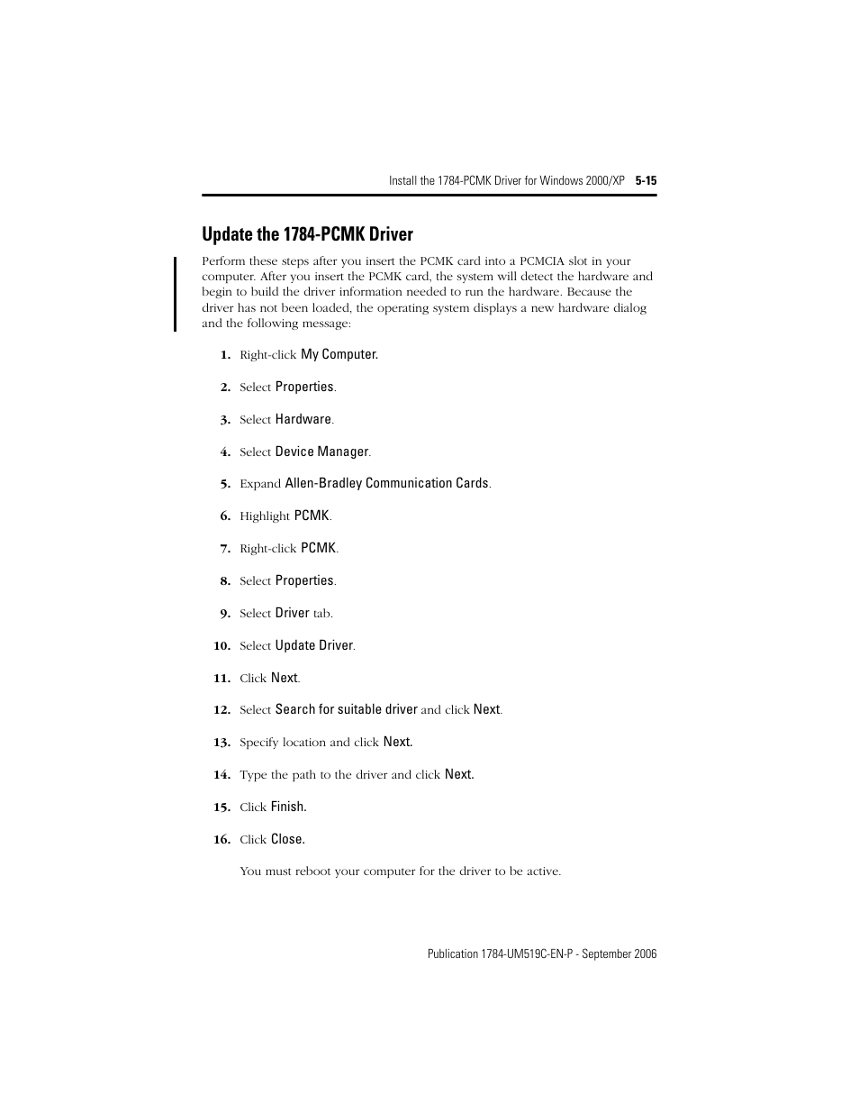 Update the 1784-pcmk driver, Update the 1784-pcmk driver -15 | Rockwell Automation 1784-PCMK PCMK Communication Card Installation Manual User Manual | Page 53 / 84