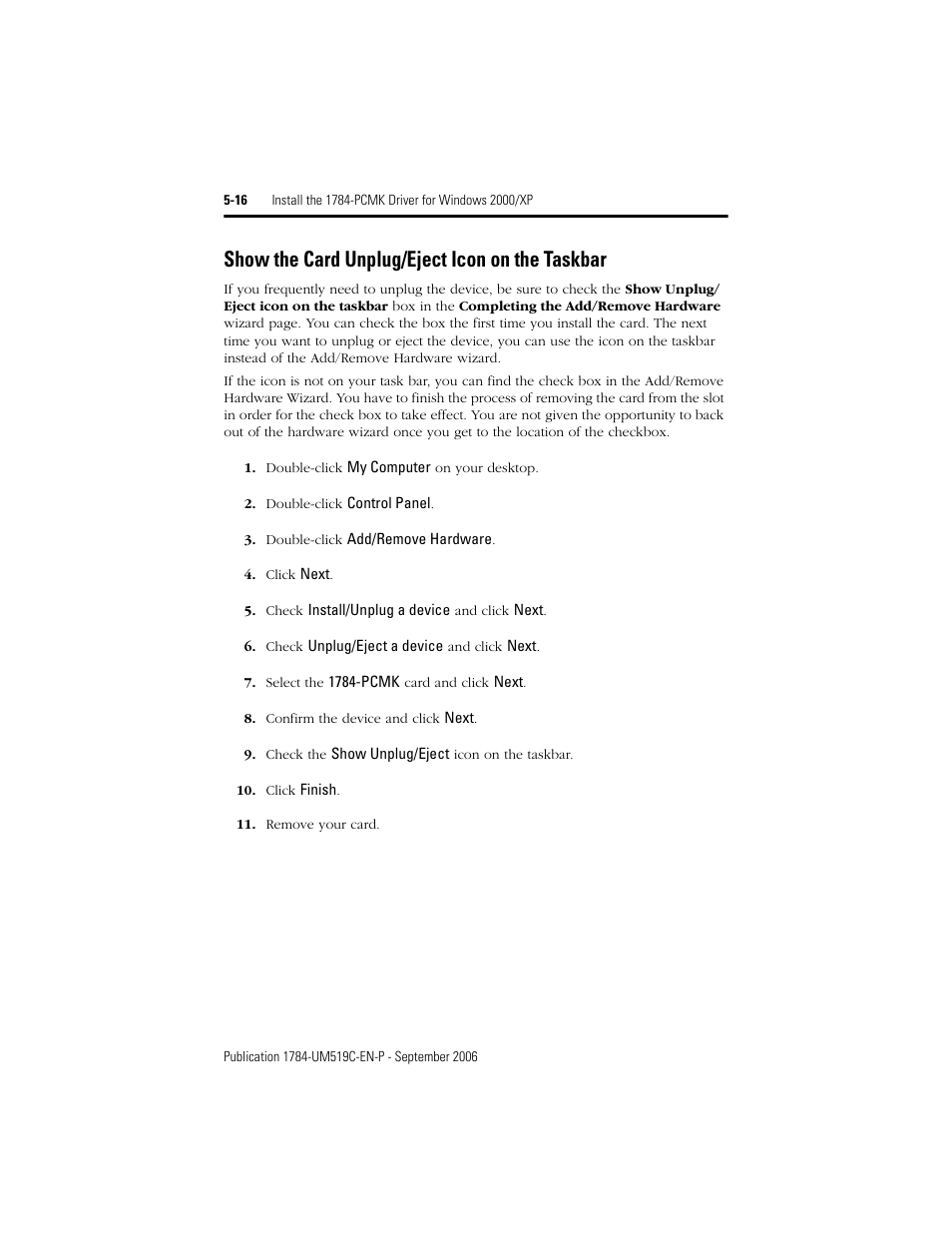 Show the card unplug/eject icon on the taskbar, Show the card unplug/eject icon on the taskbar -16 | Rockwell Automation 1784-PCMK PCMK Communication Card Installation Manual User Manual | Page 54 / 84