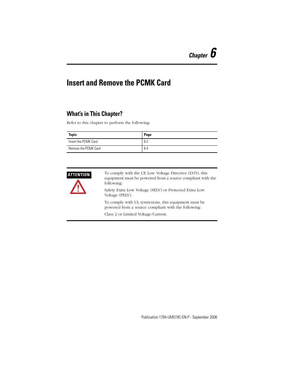 6 - insert and remove the pcmk card, What’s in this chapter, Chapter 6 | Insert and remove the pcmk card, What’s in this chapter? -1, Chapter | Rockwell Automation 1784-PCMK PCMK Communication Card Installation Manual User Manual | Page 55 / 84