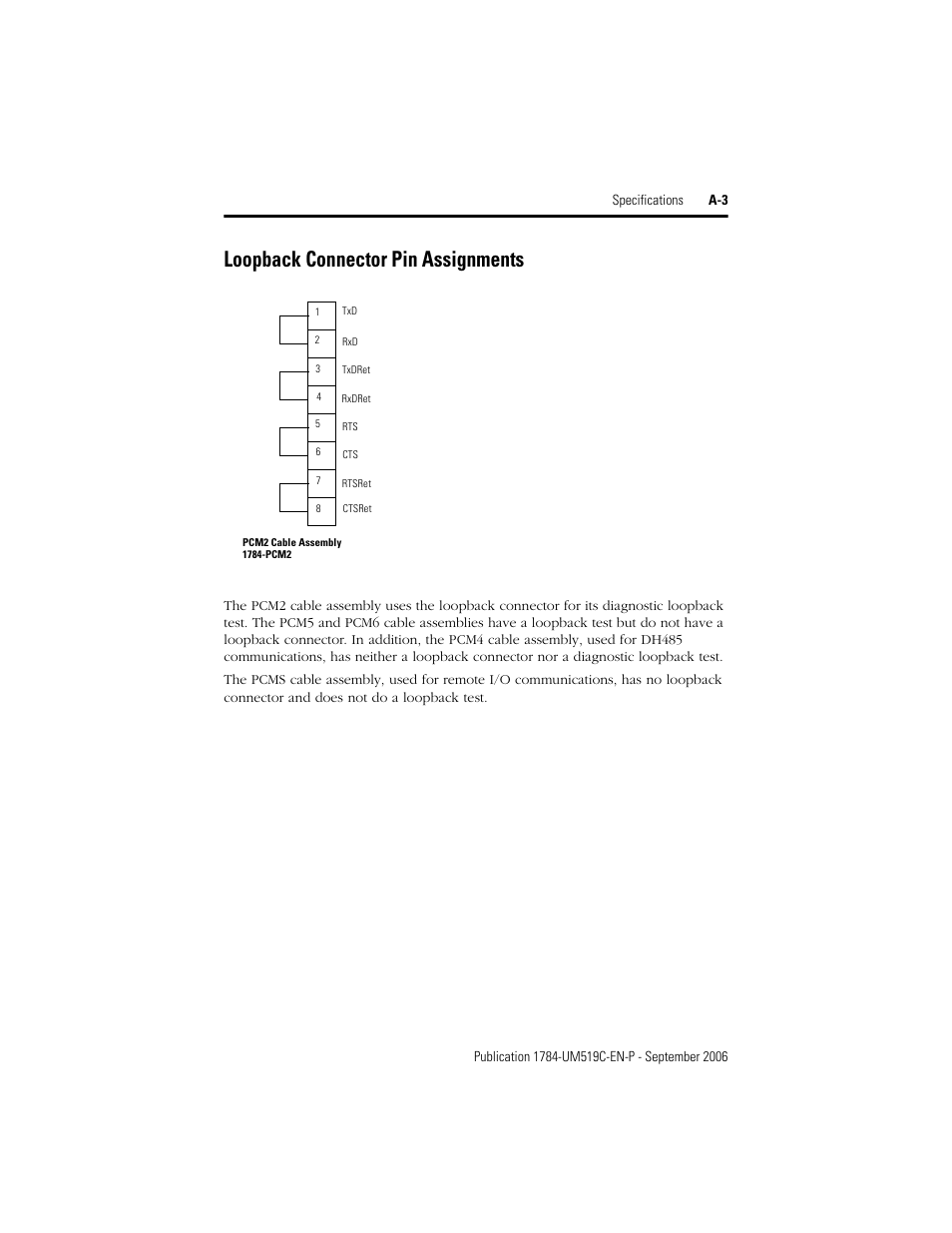 Loopback connector pin assignments | Rockwell Automation 1784-PCMK PCMK Communication Card Installation Manual User Manual | Page 79 / 84