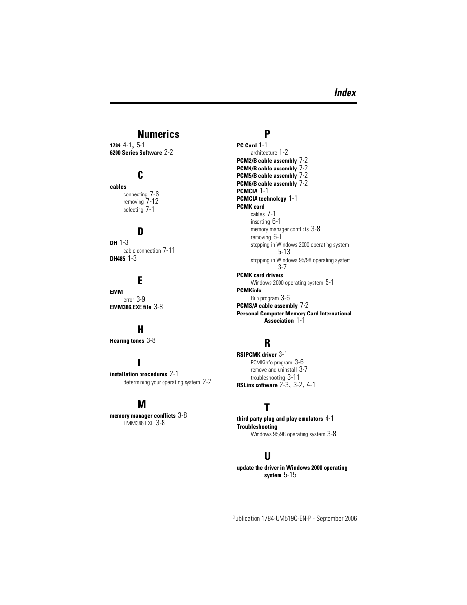 Index, Index numerics | Rockwell Automation 1784-PCMK PCMK Communication Card Installation Manual User Manual | Page 81 / 84