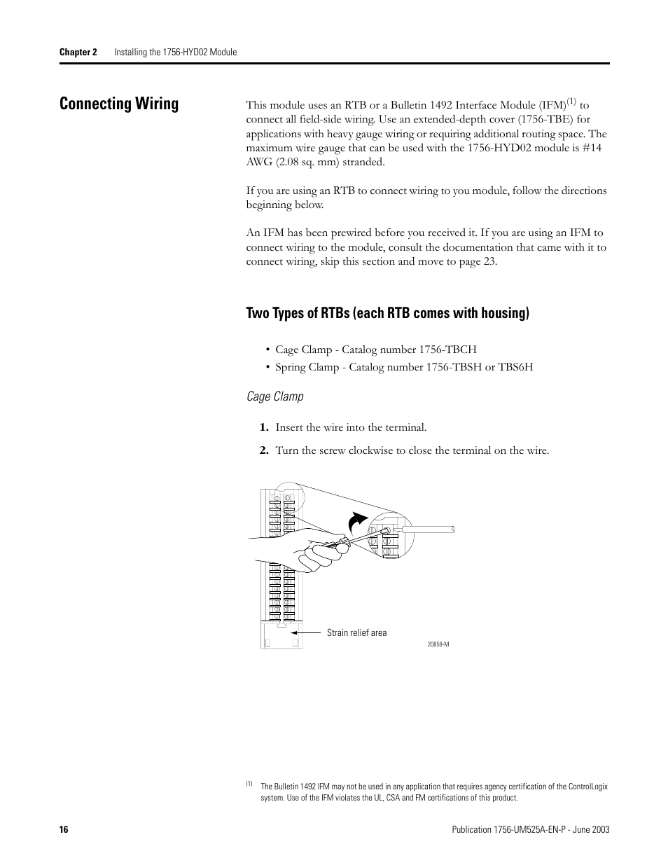 Connecting wiring, Two types of rtbs (each rtb comes with housing) | Rockwell Automation 1756-HYD02 ControlLogix Hydraulic Servo Module User Manual | Page 16 / 98