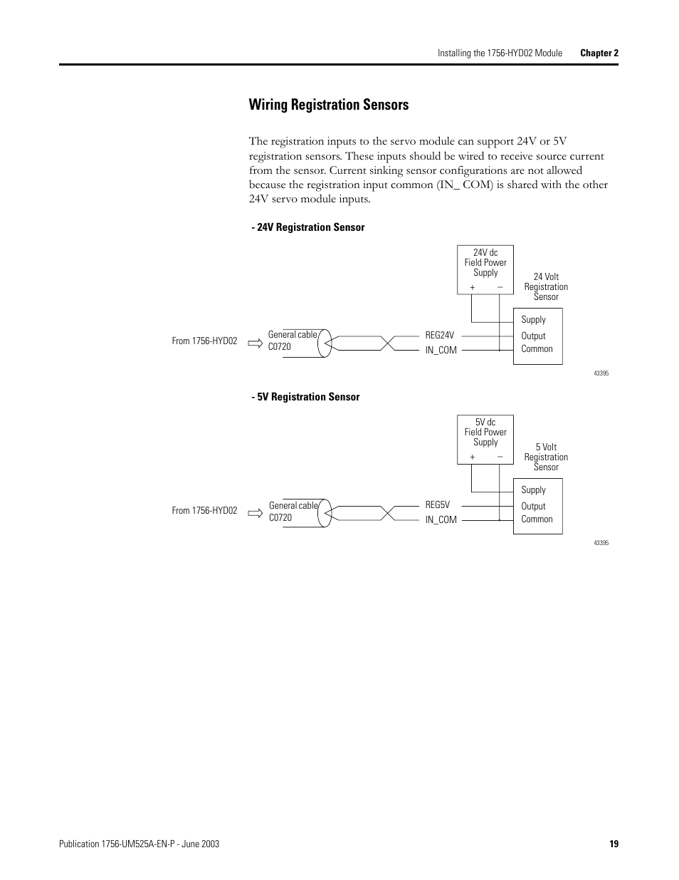 Wiring registration sensors | Rockwell Automation 1756-HYD02 ControlLogix Hydraulic Servo Module User Manual | Page 19 / 98