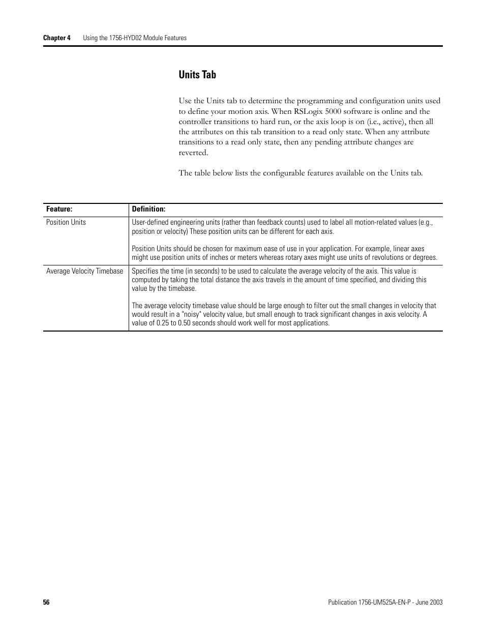 Units tab | Rockwell Automation 1756-HYD02 ControlLogix Hydraulic Servo Module User Manual | Page 56 / 98