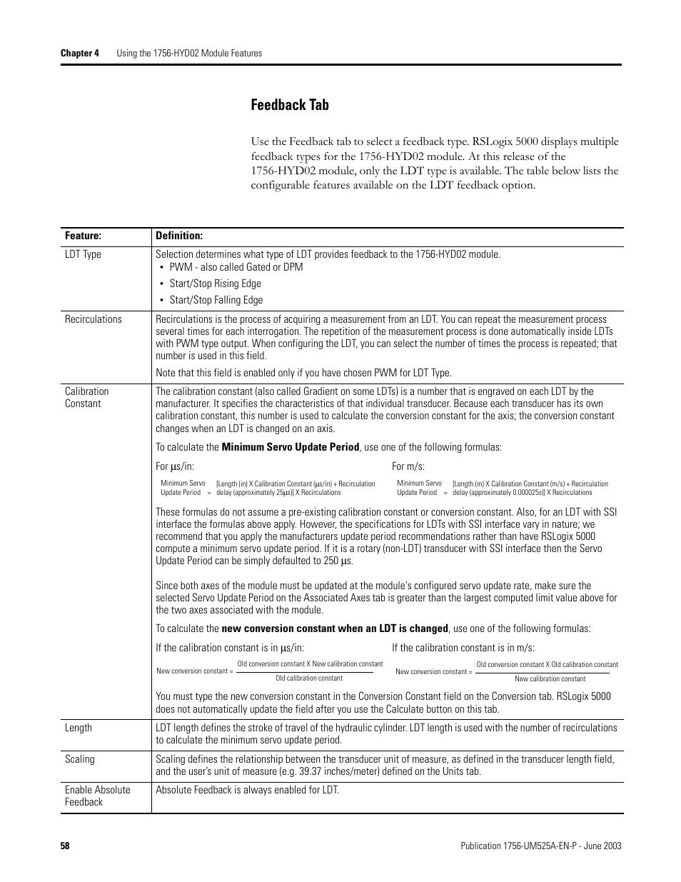 Feedback tab | Rockwell Automation 1756-HYD02 ControlLogix Hydraulic Servo Module User Manual | Page 58 / 98