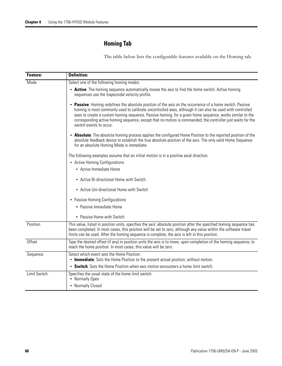 Homing tab | Rockwell Automation 1756-HYD02 ControlLogix Hydraulic Servo Module User Manual | Page 60 / 98