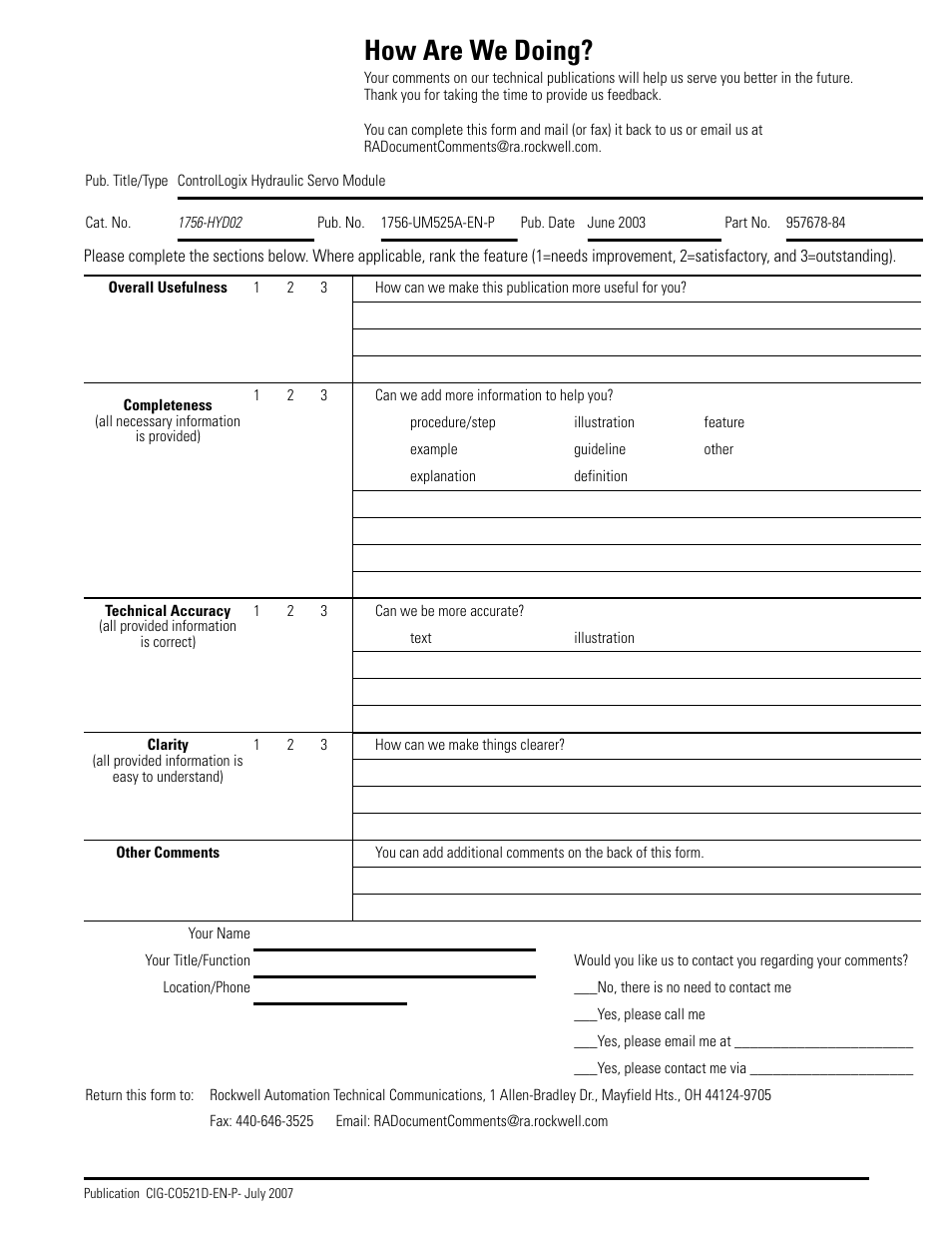 How are we doing | Rockwell Automation 1756-HYD02 ControlLogix Hydraulic Servo Module User Manual | Page 95 / 98