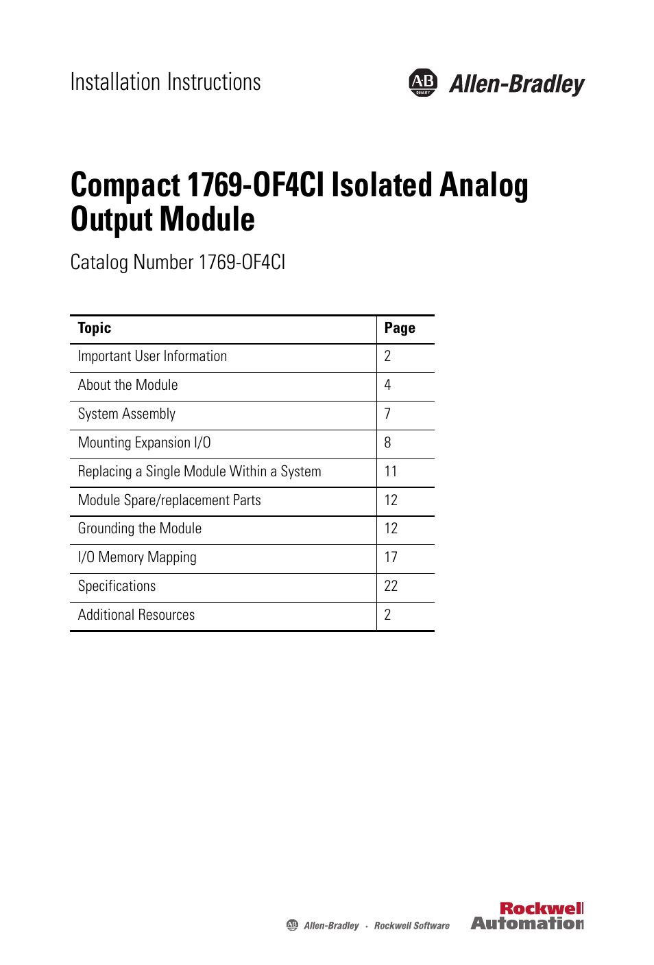 Rockwell Automation 1769-OF4CI CompactLogix 1769-OF4CI Module User Manual | 28 pages