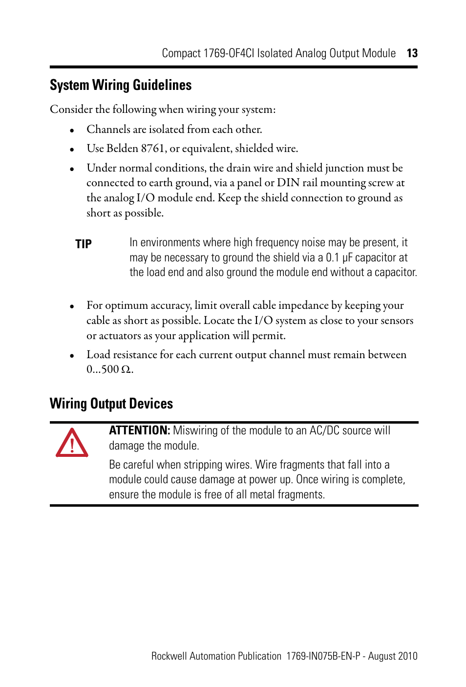 System wiring guidelines, Wiring output devices | Rockwell Automation 1769-OF4CI CompactLogix 1769-OF4CI Module User Manual | Page 13 / 28