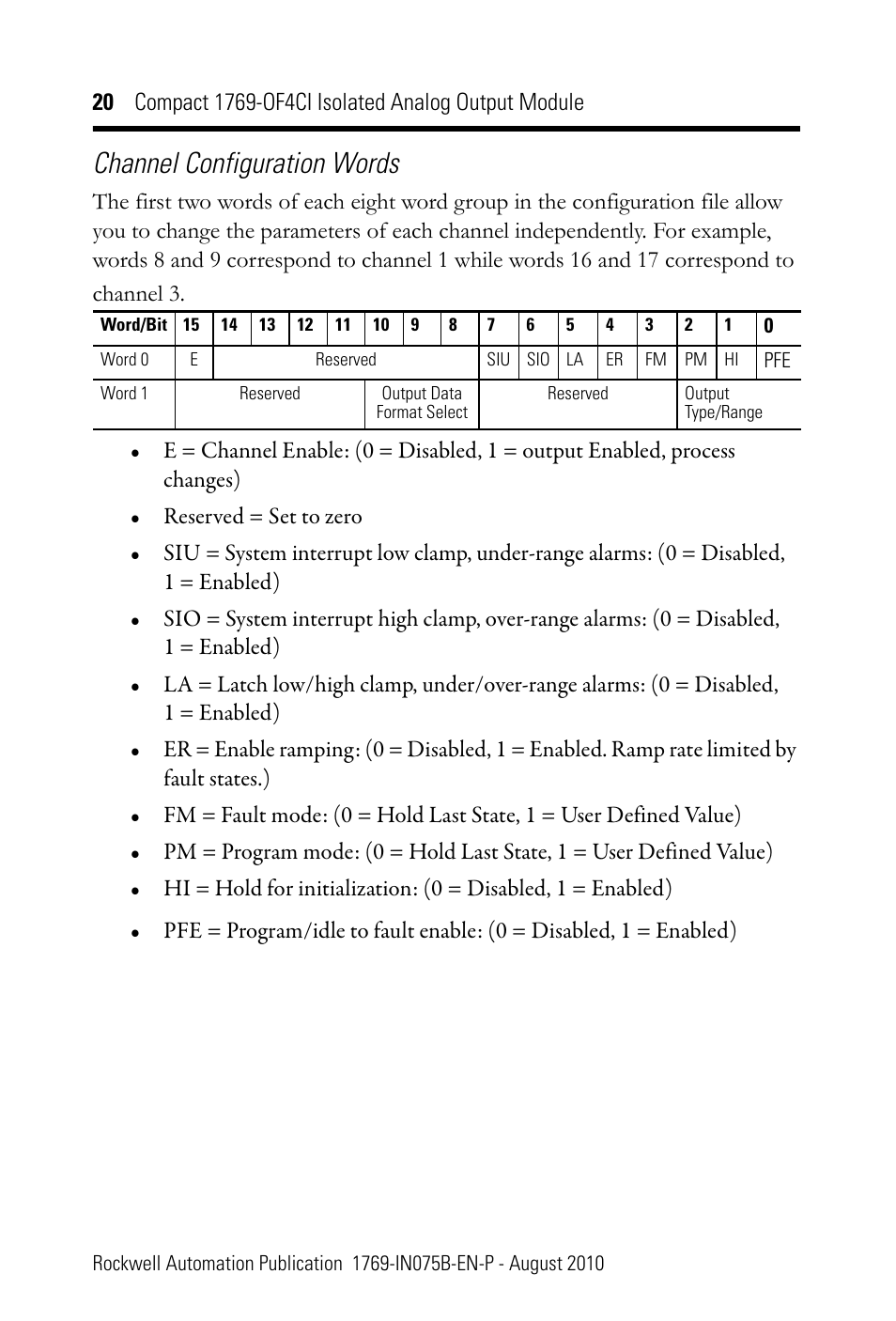 Channel configuration words | Rockwell Automation 1769-OF4CI CompactLogix 1769-OF4CI Module User Manual | Page 20 / 28