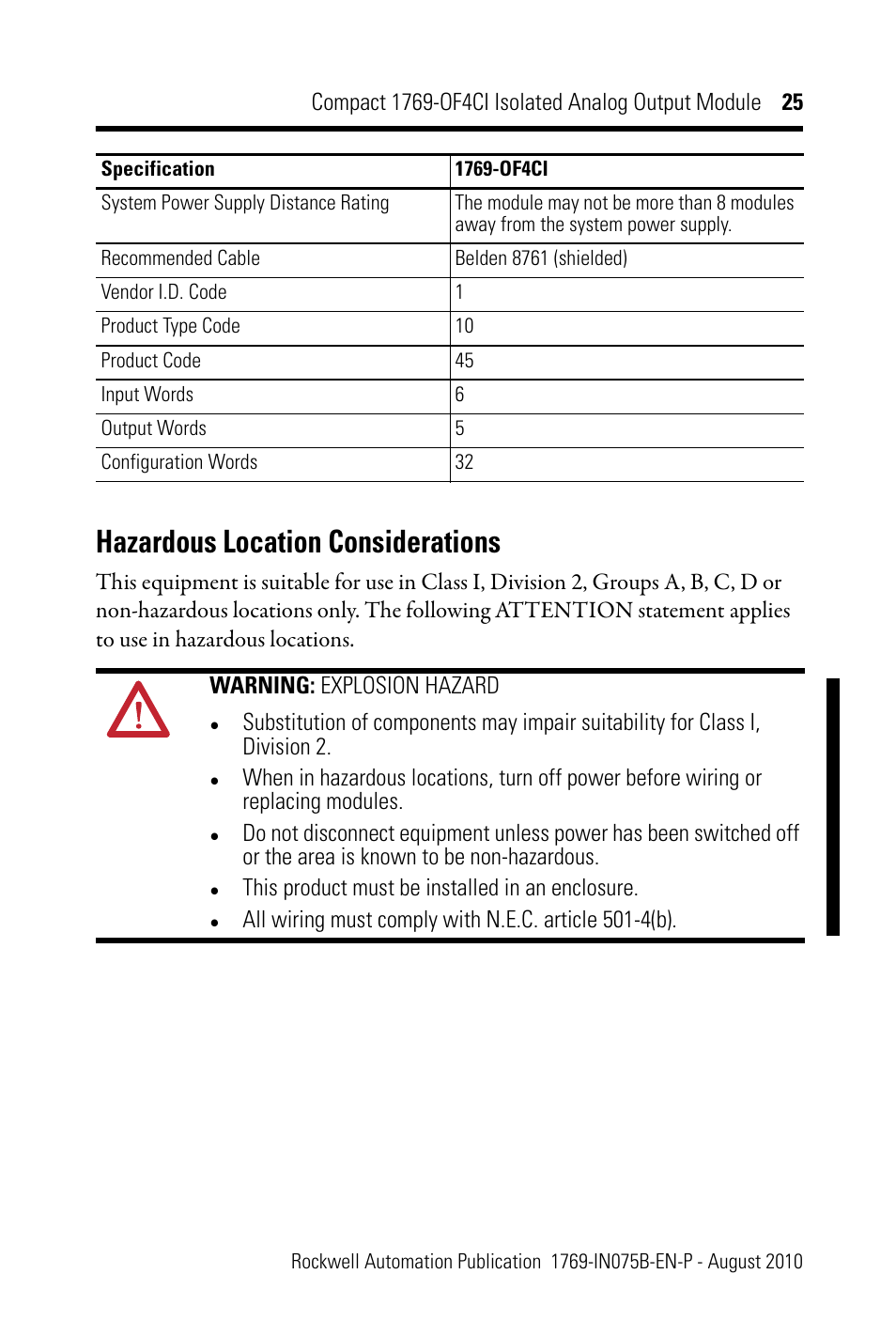 Hazardous location considerations | Rockwell Automation 1769-OF4CI CompactLogix 1769-OF4CI Module User Manual | Page 25 / 28
