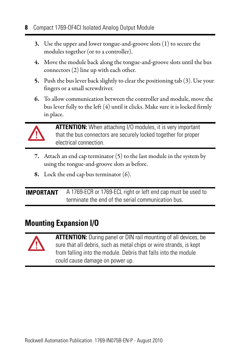Mounting expansion i/o | Rockwell Automation 1769-OF4CI CompactLogix 1769-OF4CI Module User Manual | Page 8 / 28