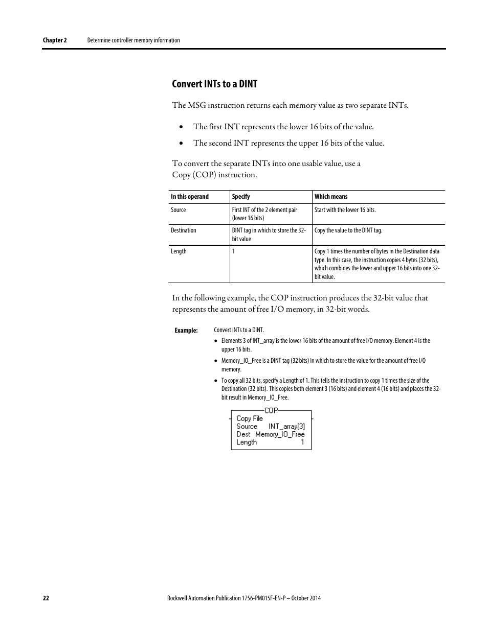 Convert ints to a dint | Rockwell Automation Logix5000 Controllers Controller Information and Status Programming Manual User Manual | Page 22 / 59