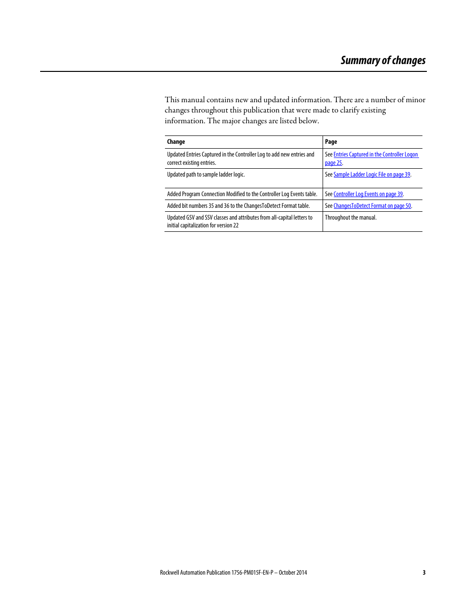 Summary of changes | Rockwell Automation Logix5000 Controllers Controller Information and Status Programming Manual User Manual | Page 3 / 59