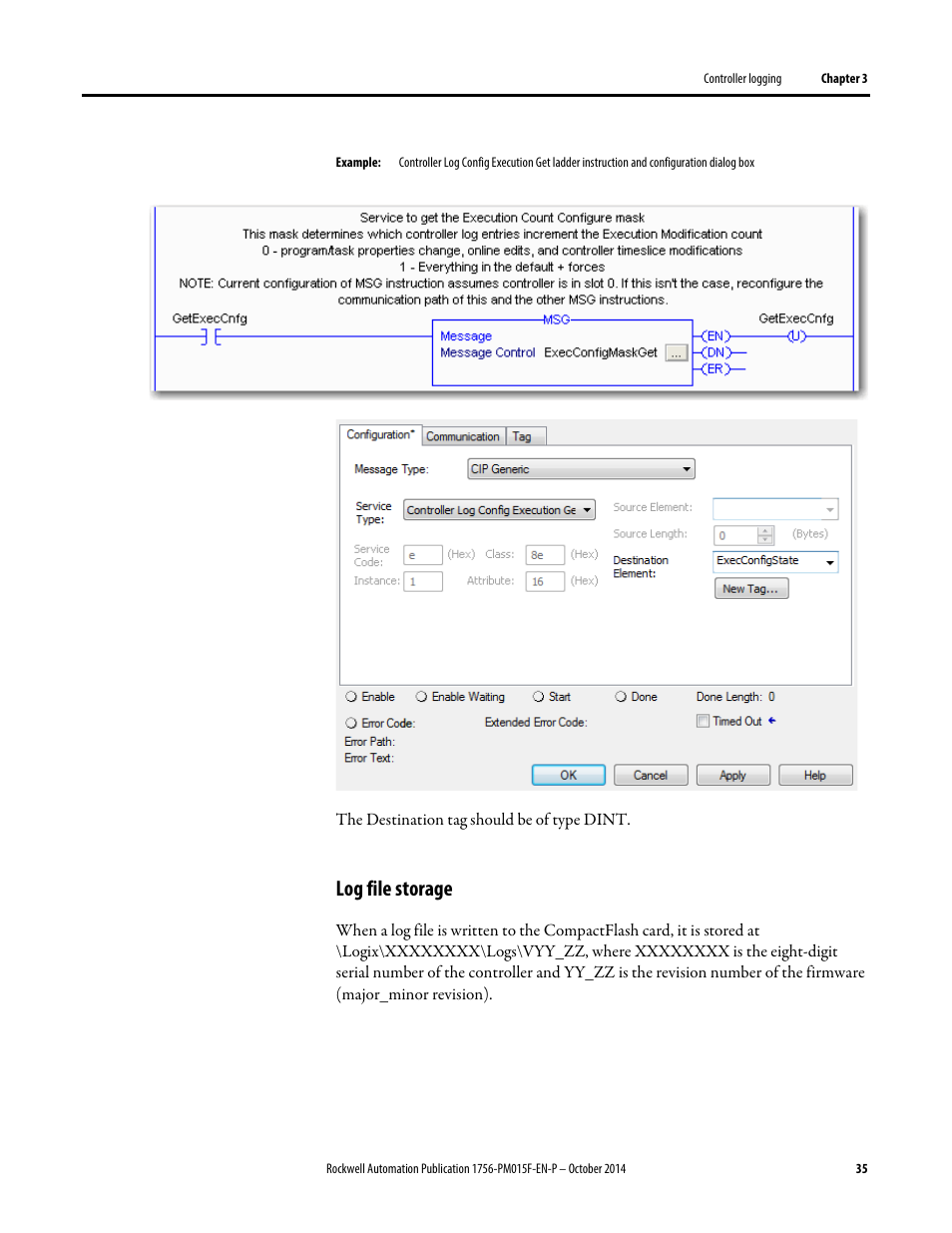 Log file storage | Rockwell Automation Logix5000 Controllers Controller Information and Status Programming Manual User Manual | Page 35 / 59