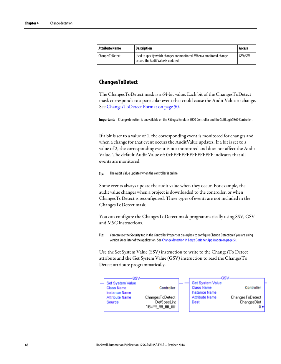 Changestodetect | Rockwell Automation Logix5000 Controllers Controller Information and Status Programming Manual User Manual | Page 48 / 59