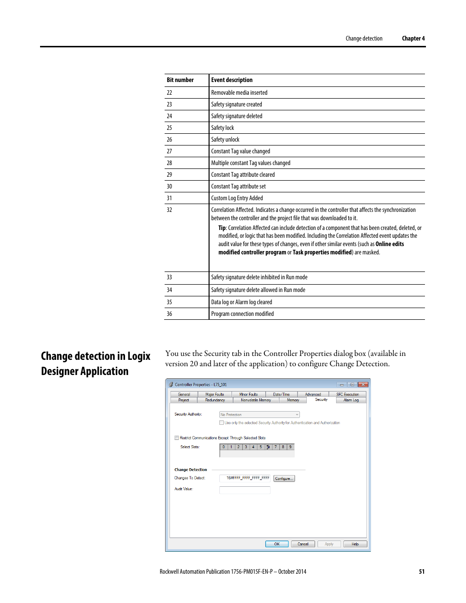 Change detection in logix designer application, Change detection in logix designer application on | Rockwell Automation Logix5000 Controllers Controller Information and Status Programming Manual User Manual | Page 51 / 59