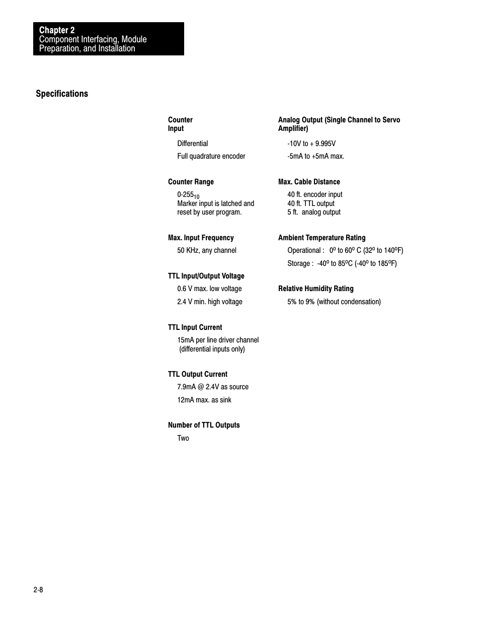 Specifications | Rockwell Automation 1771-SF1 SERVO INT MOD User Manual | Page 12 / 19