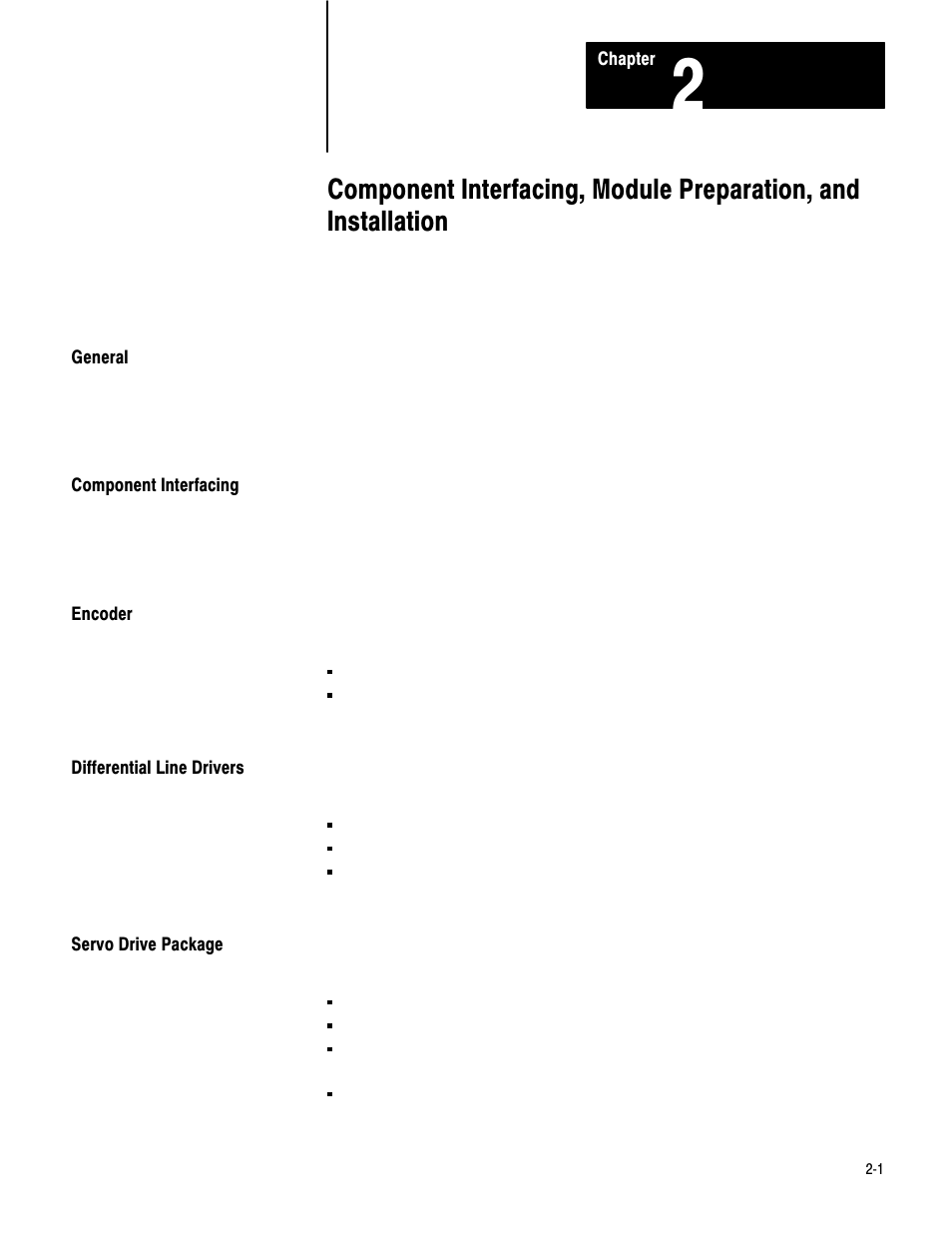 General, Component interfacing, Encoder | Differential line drivers, Servo drive package | Rockwell Automation 1771-SF1 SERVO INT MOD User Manual | Page 5 / 19