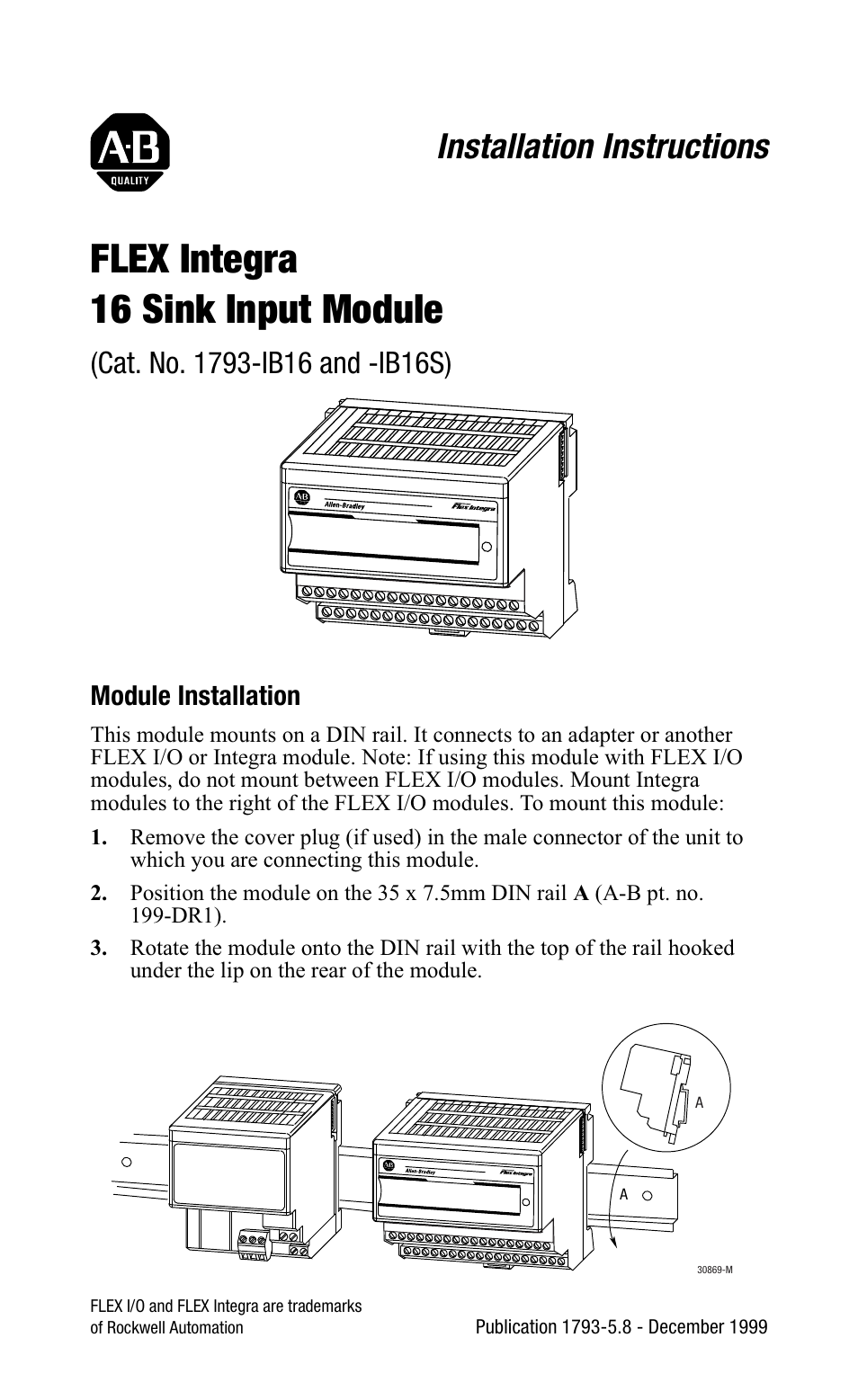 Rockwell Automation 1793-IB16 Flex Integra Input Module Install Inst User Manual | 12 pages