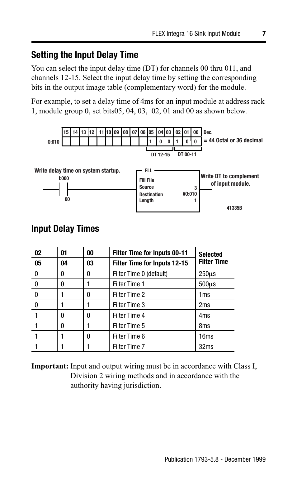 Setting the input delay time, Input delay times | Rockwell Automation 1793-IB16 Flex Integra Input Module Install Inst User Manual | Page 7 / 12