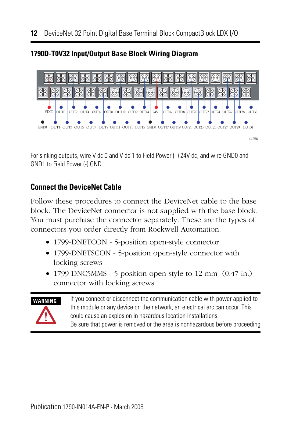 Connect the devicenet cable | Rockwell Automation 1790D-XXXX DeviceNet 32 Point Digital Base Terminal Block CompactBlock LDX I/O Series B User Manual | Page 12 / 24