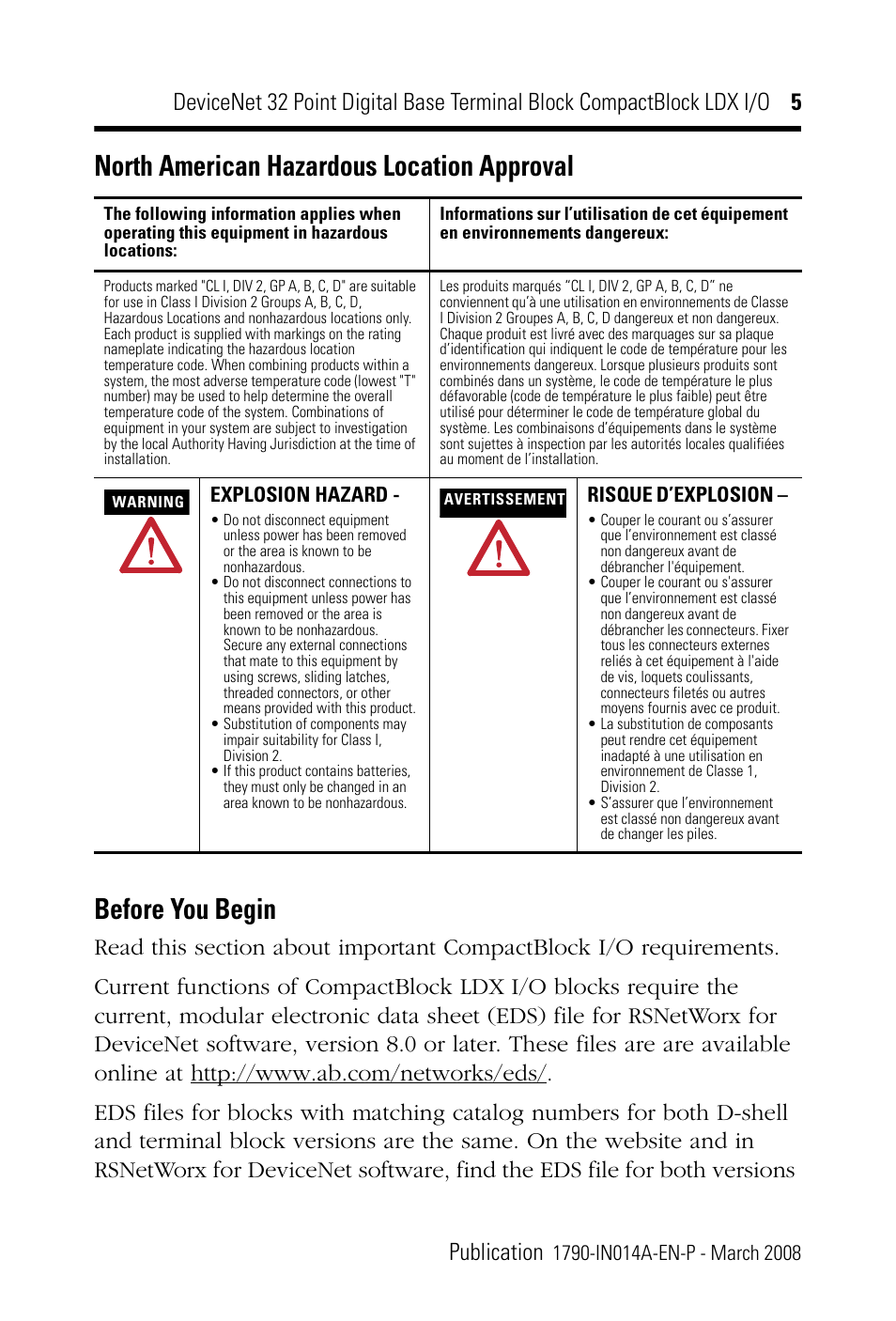 North american hazardous location approval, Before you begin | Rockwell Automation 1790D-XXXX DeviceNet 32 Point Digital Base Terminal Block CompactBlock LDX I/O Series B User Manual | Page 5 / 24
