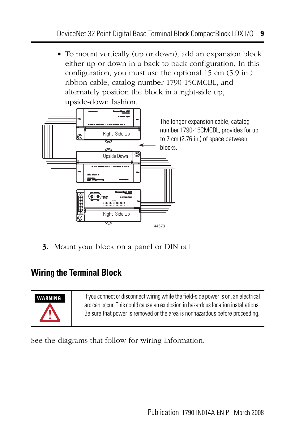 Wiring the terminal block | Rockwell Automation 1790D-XXXX DeviceNet 32 Point Digital Base Terminal Block CompactBlock LDX I/O Series B User Manual | Page 9 / 24