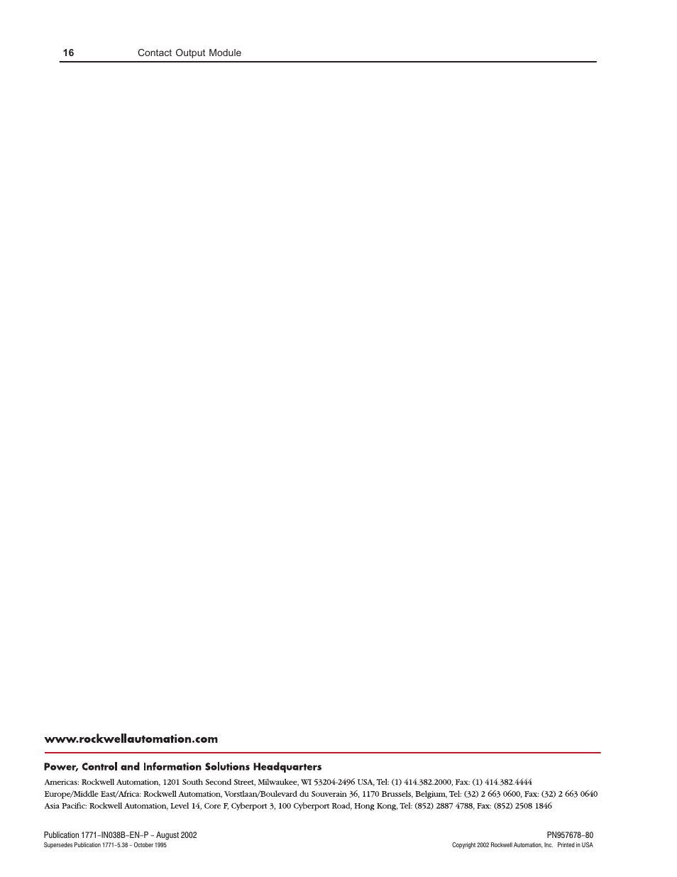 Rockwell Automation 1771-OWNA Contact Output Module Installation Instructions User Manual | Page 16 / 16