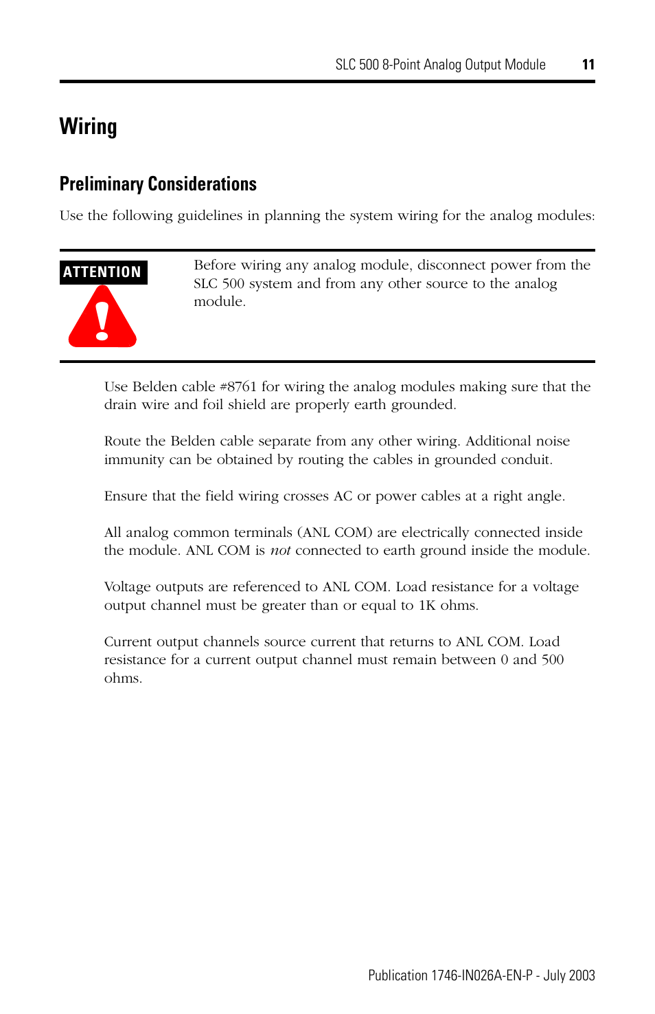 Wiring | Rockwell Automation 1746-NO8V SLC 500 8-Point Analog Output Module User Manual | Page 11 / 20