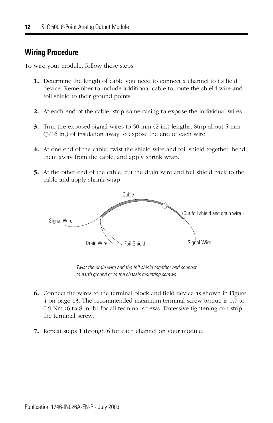 Wiring procedure | Rockwell Automation 1746-NO8V SLC 500 8-Point Analog Output Module User Manual | Page 12 / 20