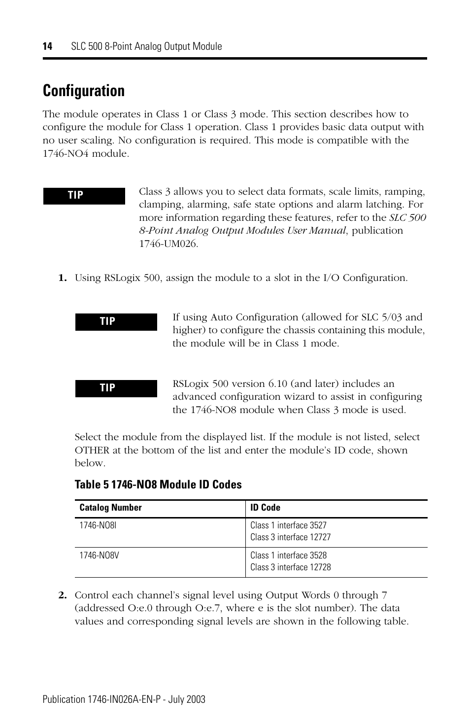 Configuration | Rockwell Automation 1746-NO8V SLC 500 8-Point Analog Output Module User Manual | Page 14 / 20